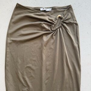 Olive Green Ring Detail Midi Skirt